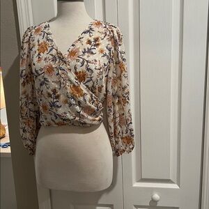 Joie Floral Crop Blouse in Cream, Gold & Blue
